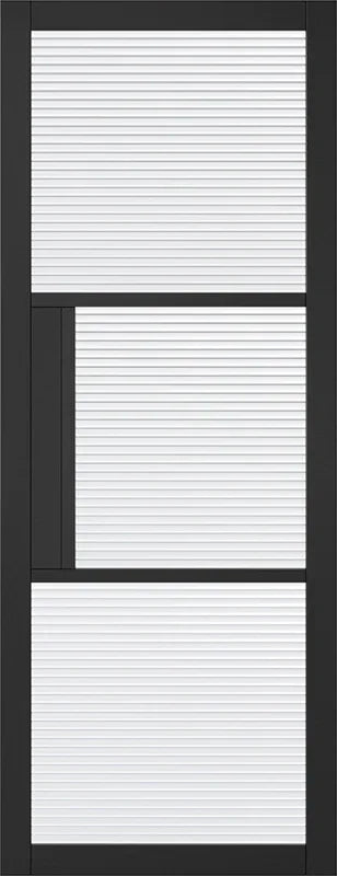 Black Tribeca glazed 3L reeded interior door with horizontal textured glass panels