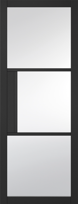 Black Tribeca glazed internal door with three frosted glass panels, front view