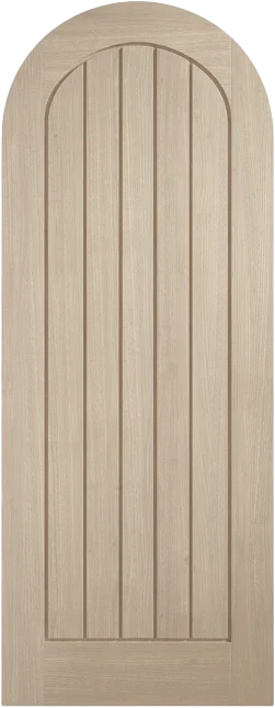 Blonde oak Mexicano arched internal door with vertical panel design