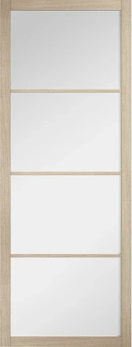 Blonde oak glazed door with four clear glass panels, modern internal door design