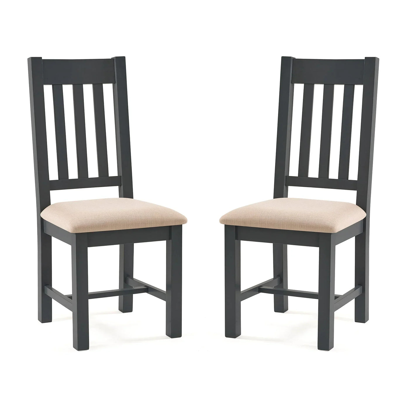 Bordeaux dining chair set of 2 with black wooden frame and beige cushioned seats