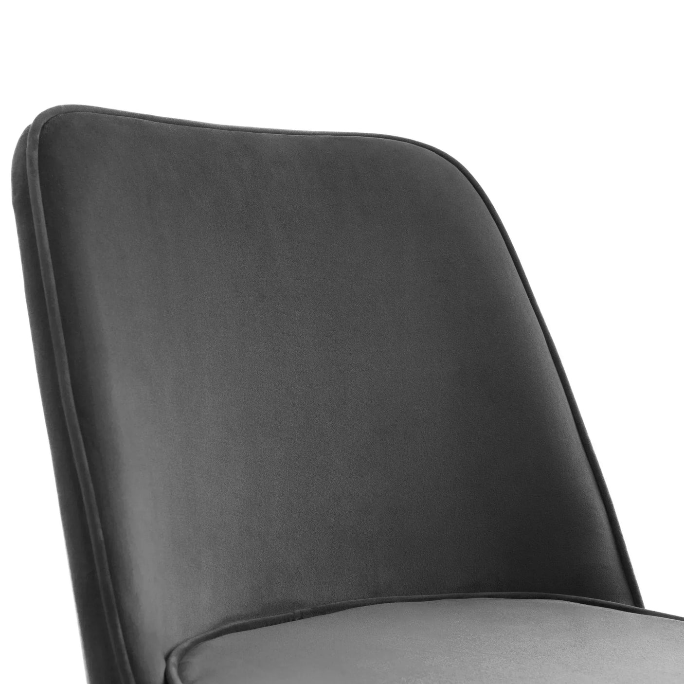Grey chair upholstered backrest detail with smooth fabric finish