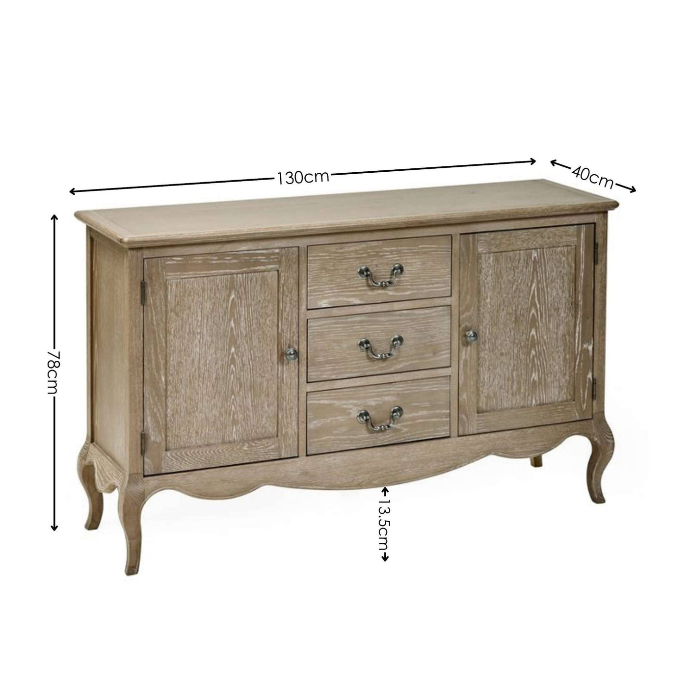 Camille French Style 2 Door 2 Drawer Sideboard Limed Oak