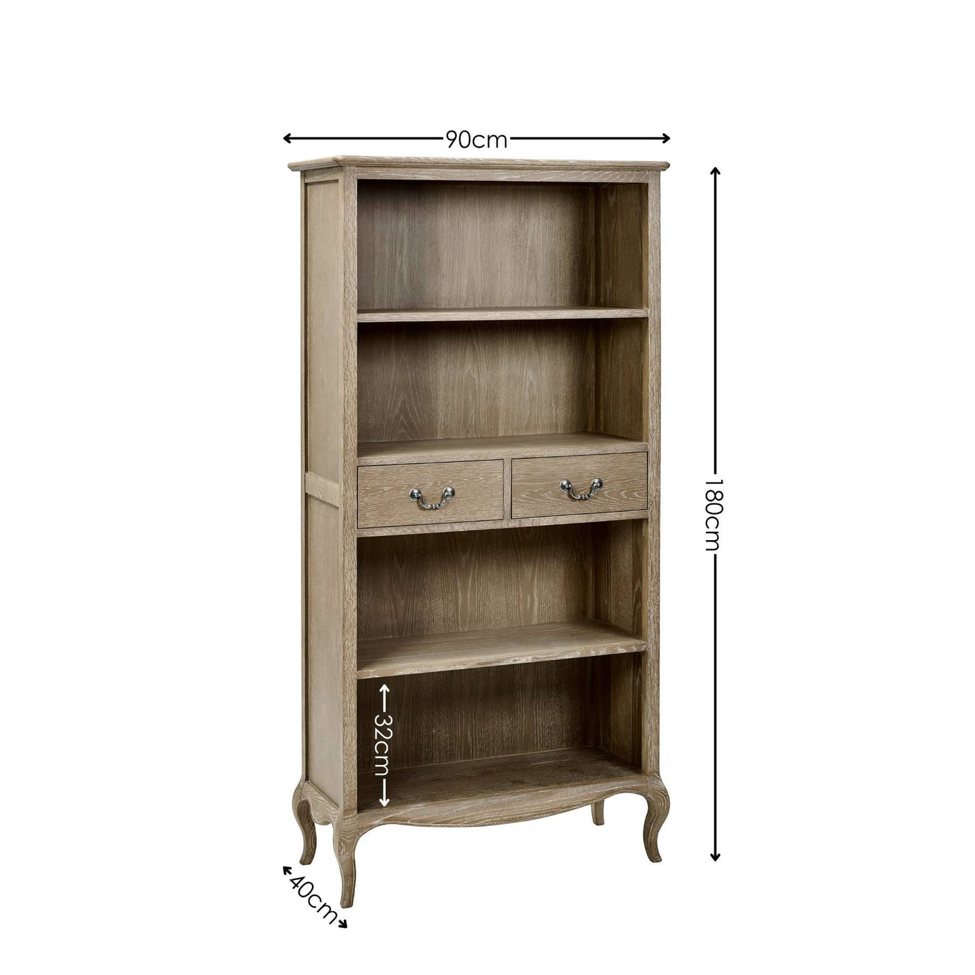 Camille French Style Tall Bookcase with Drawers Limed Oak