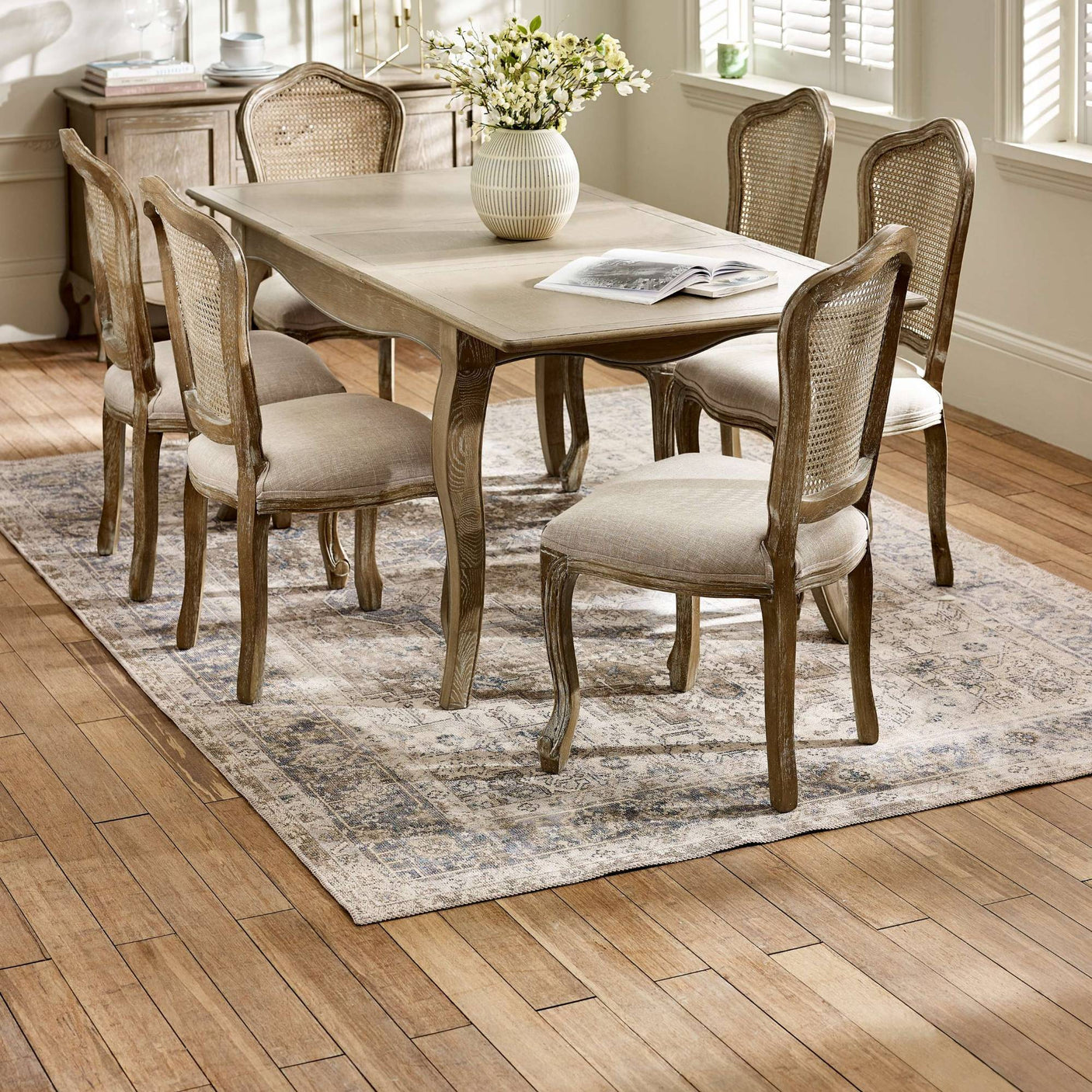 Camille French Style Rectangular 4-6 Seater Extending Dining Table Limed Oak