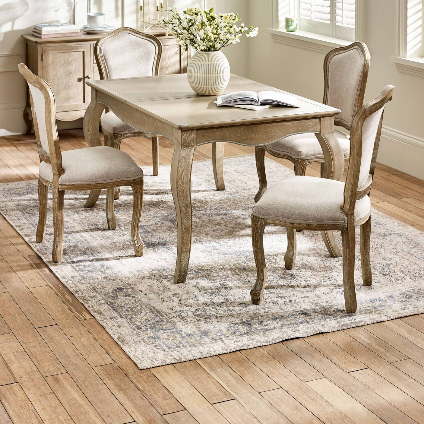 Camille French Style Rectangular 4-6 Seater Extending Dining Table Limed Oak