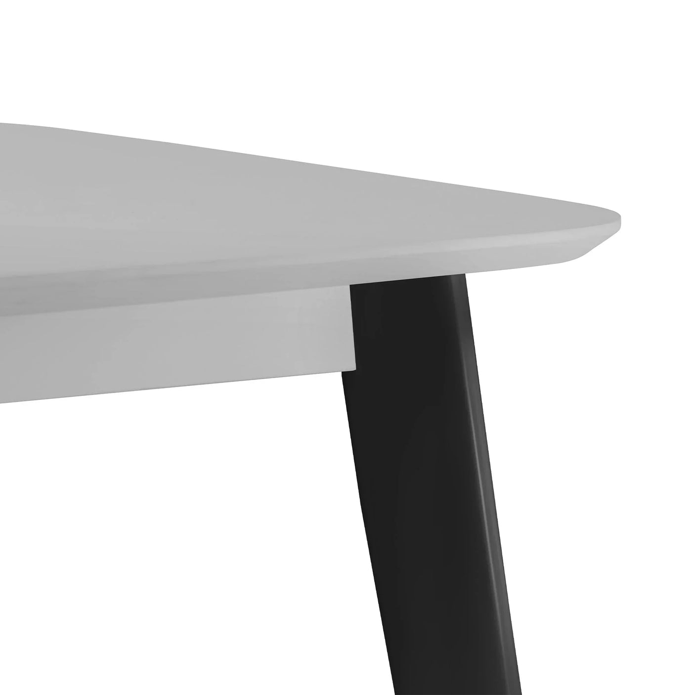 Rectangle dining table grey top with black angled leg detail close-up