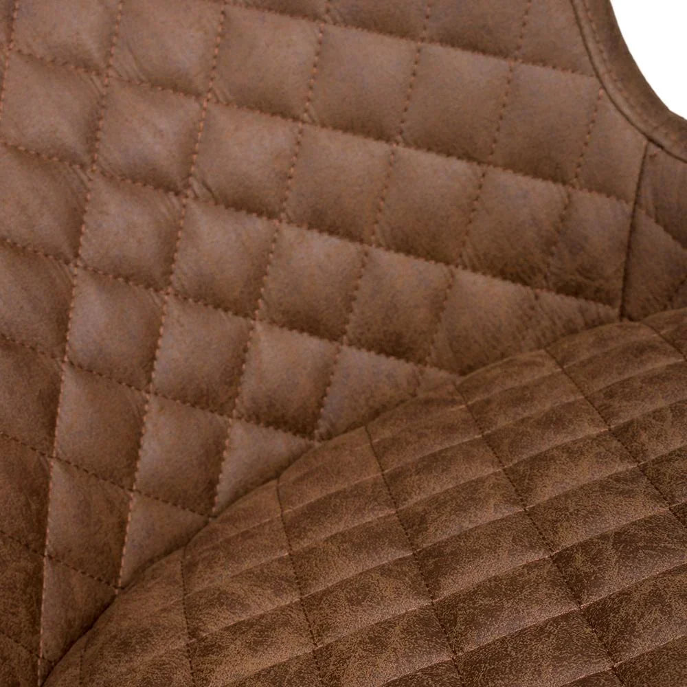 Brown diamond-stitched dining chair upholstery close-up showing texture and pattern
