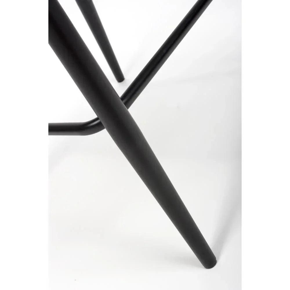 Black metal chair legs with cross support detail on white background