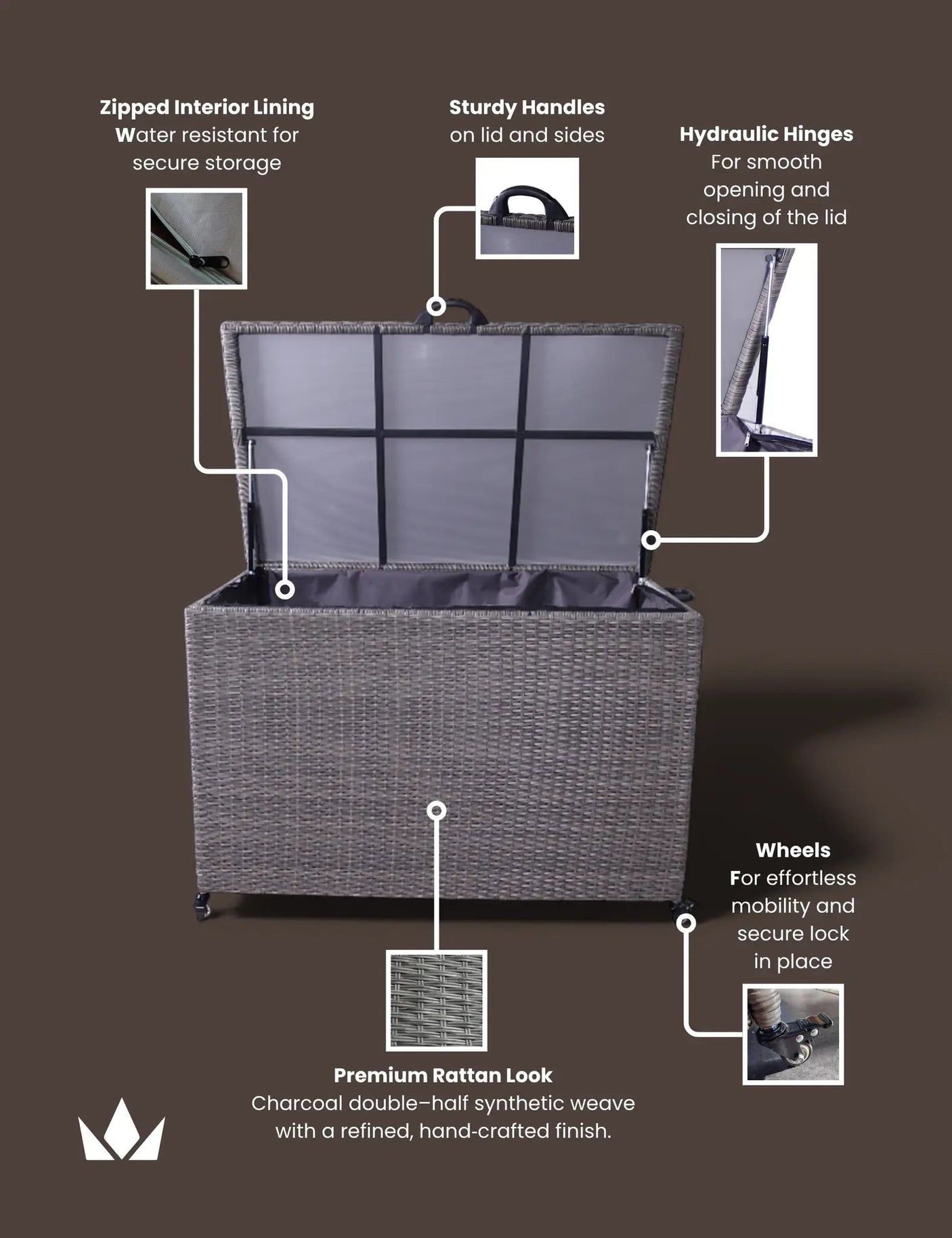CHARCOAL Weave KD Cushion Storage Box 510L