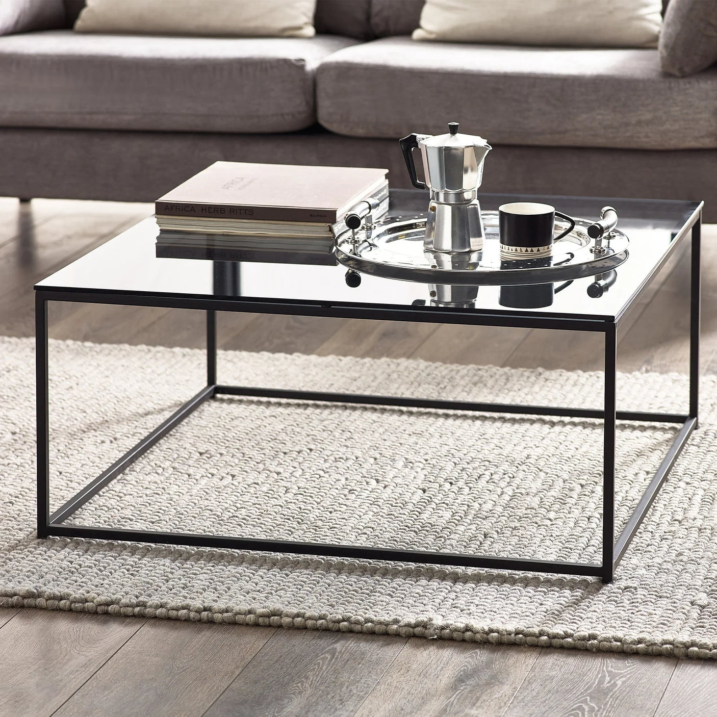 Chicago Square Coffee Table - Glass and Black - CHI020