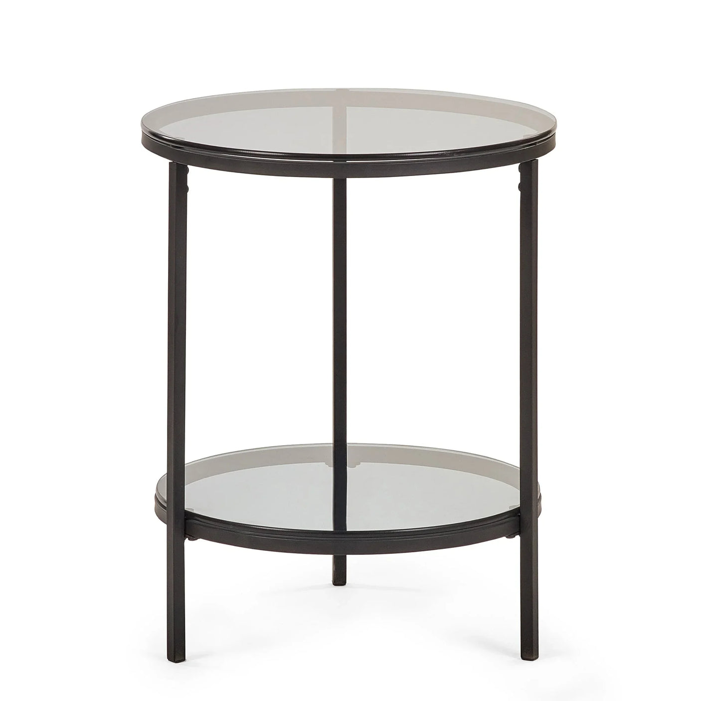 Chicago Circular Lamp Table With Shelf - Glass and Black - CHI023