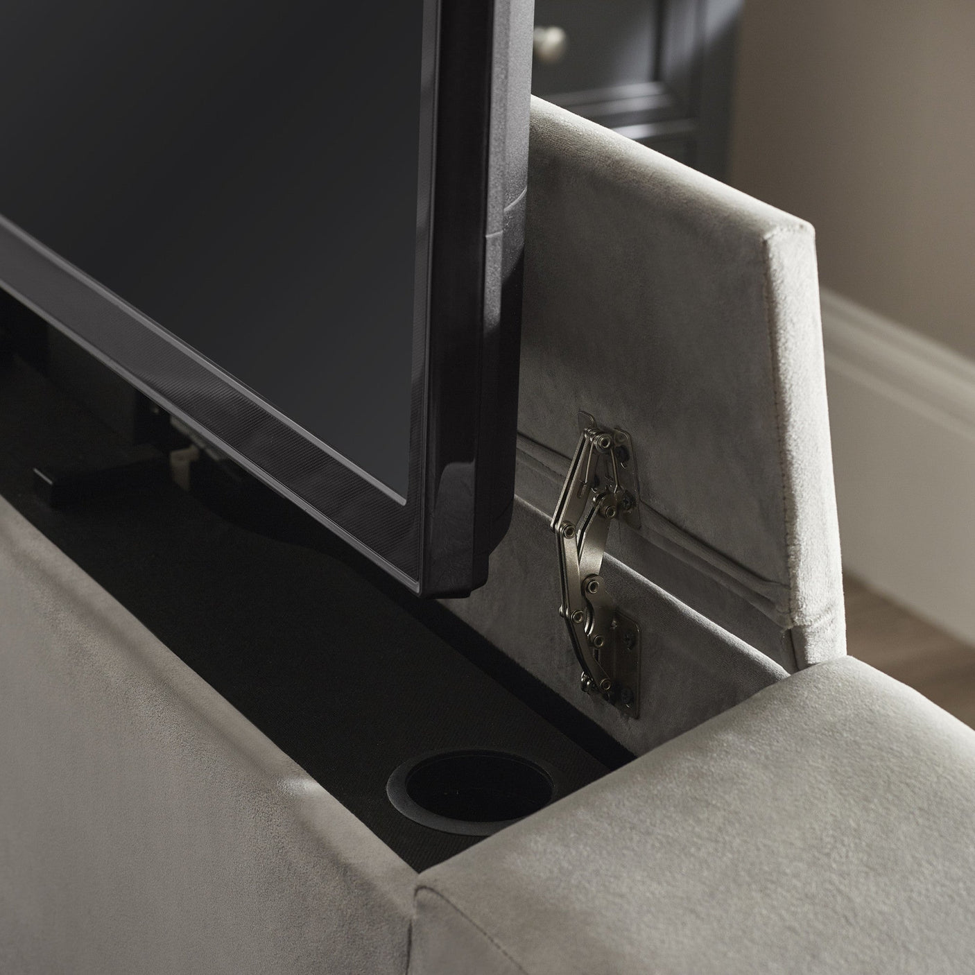 Clara Side Lift Ottoman Tv Bed - Light Grey / Double - CLA001