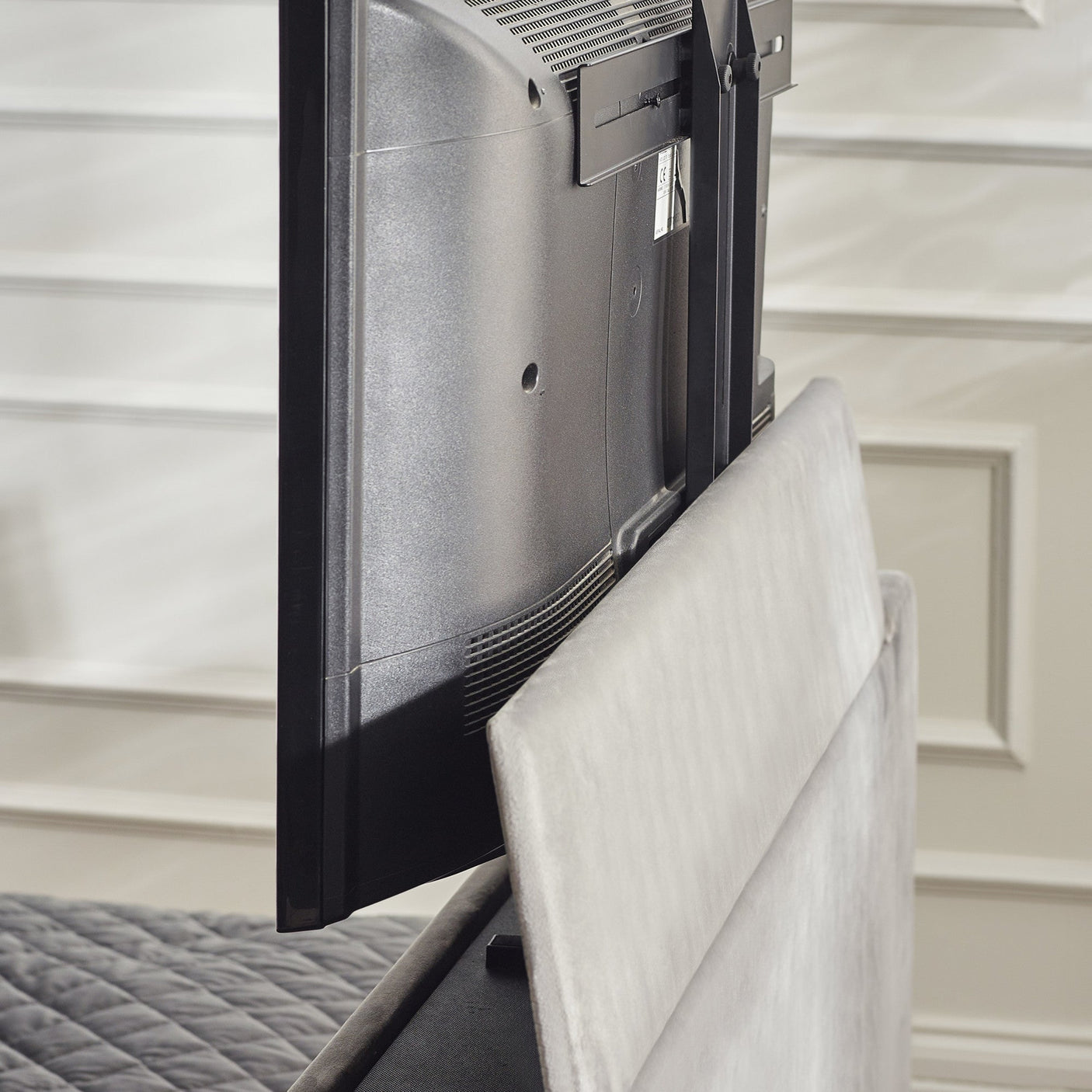 Clara Side Lift Ottoman Tv Bed - Light Grey / Double - CLA001