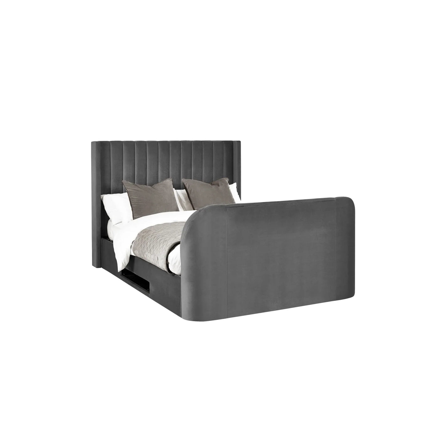 Clara Side Lift Ottoman Tv Bed - Light Grey / Double - CLA001