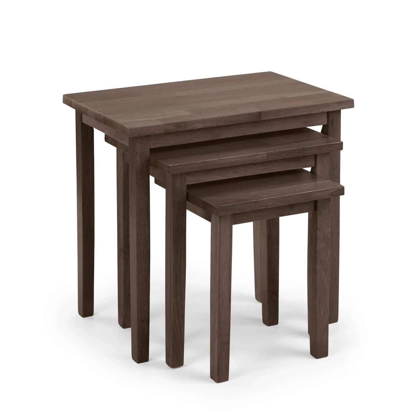 Set of three dark wood nesting tables with rectangular tops and clean lines