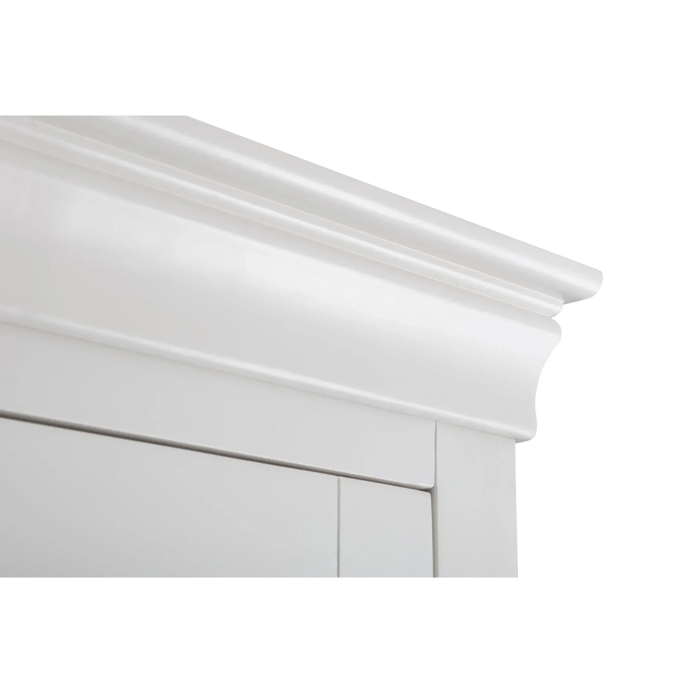 Close detail of surf white wardrobe cornice and door frame