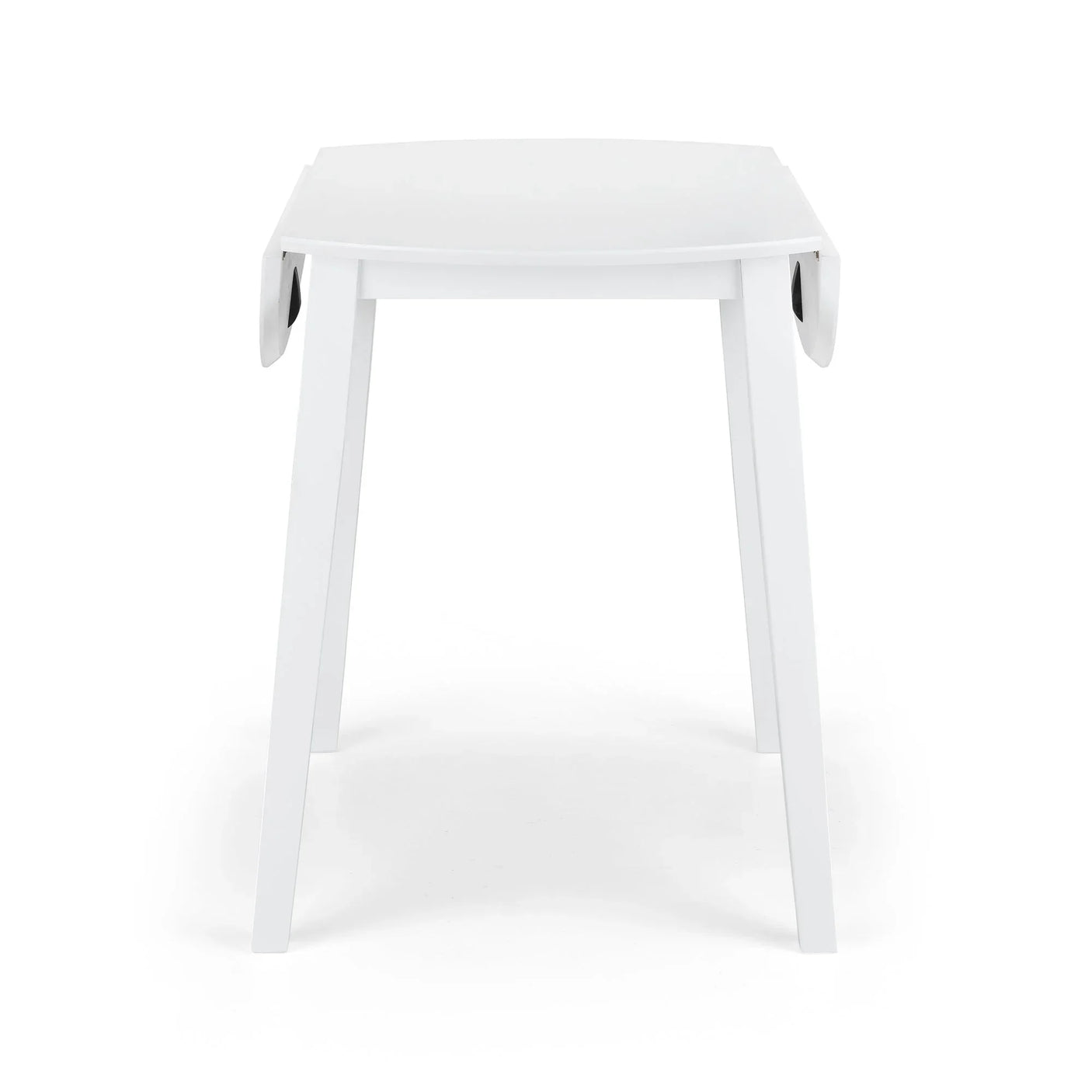 White dropleaf dining table with straight legs, shown from front on white background