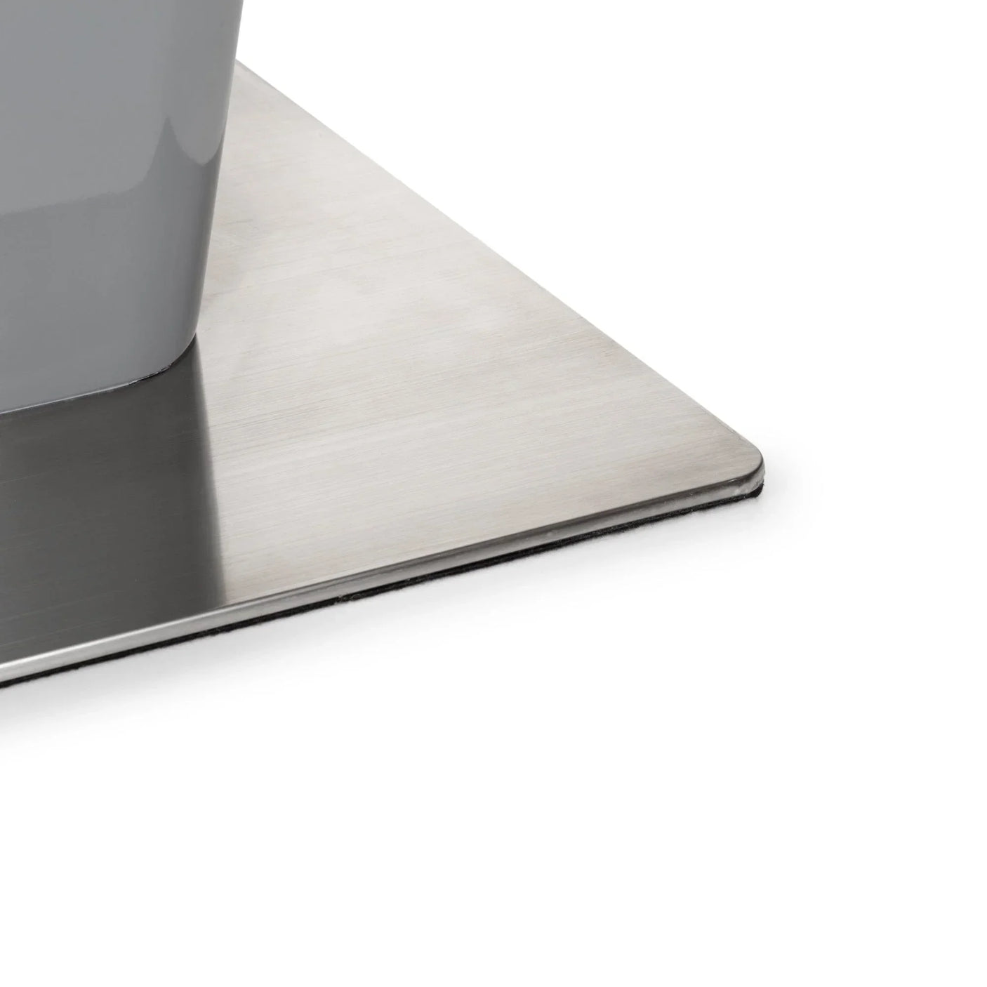 Stainless steel square base with grey furniture leg detail