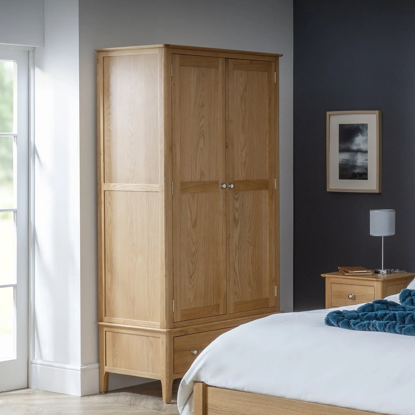 Cotswold 2 Door 1 Drawer Wardrobe - Light Brown - COT104