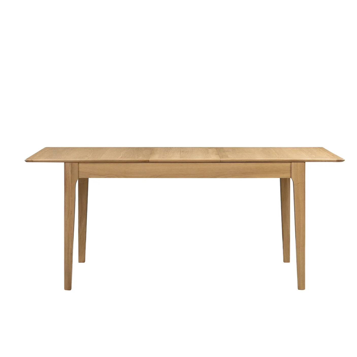 Oak Cotswold extending dining table with rectangular top and tapered legs on white background
