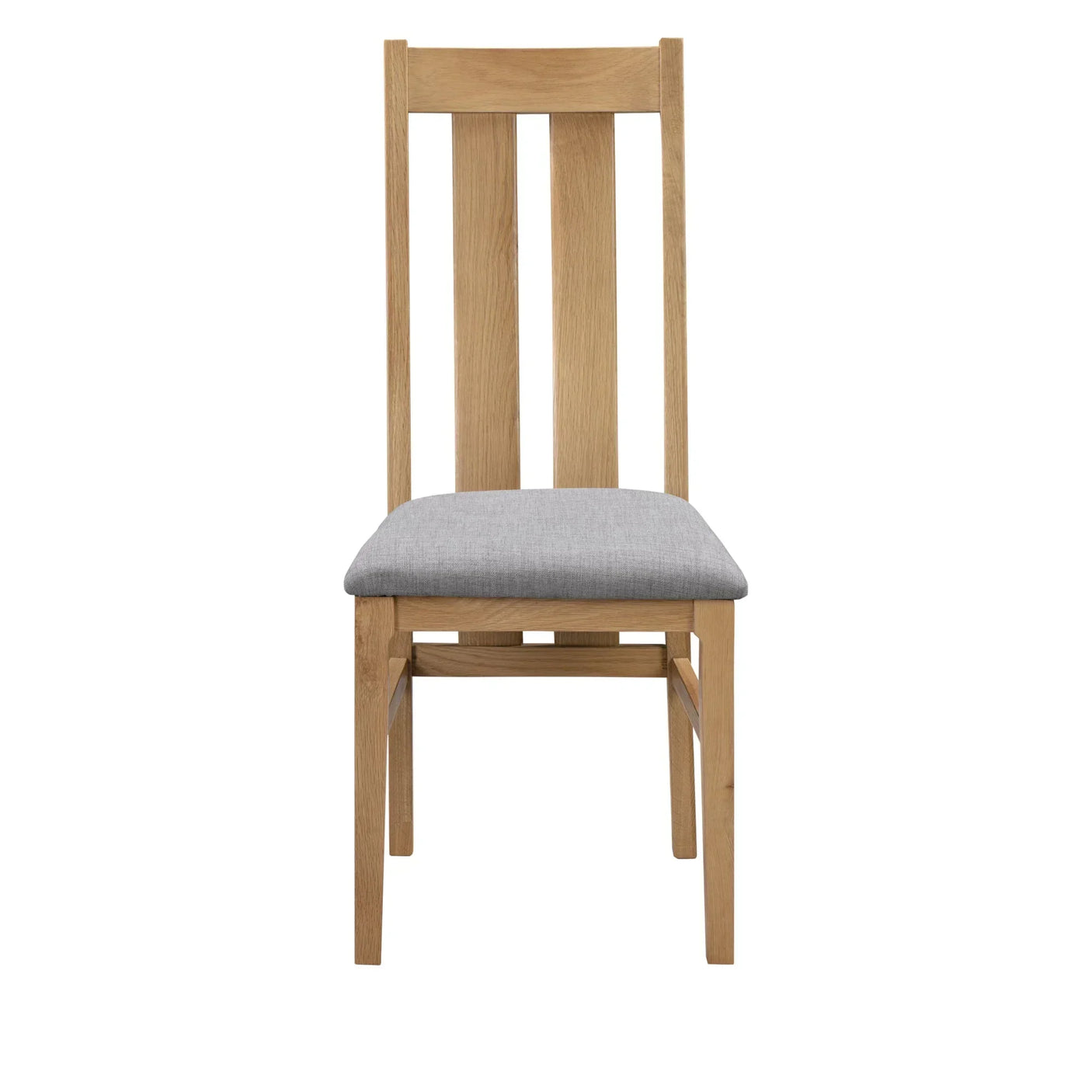 Cotswold dining chair with oak frame and grey fabric seat, front view