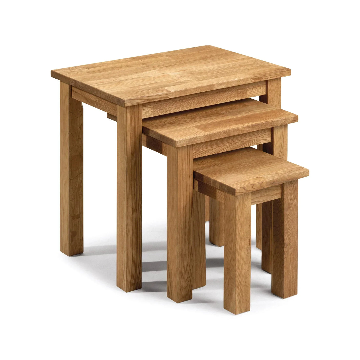 Oak nest of tables set of three with clean lines and natural wood finish