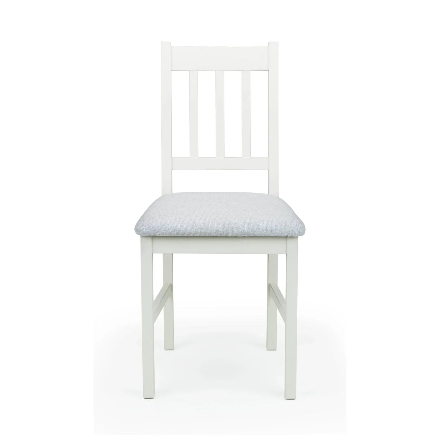 Ivory dining chair with cushioned seat and slatted backrest, front view on white background