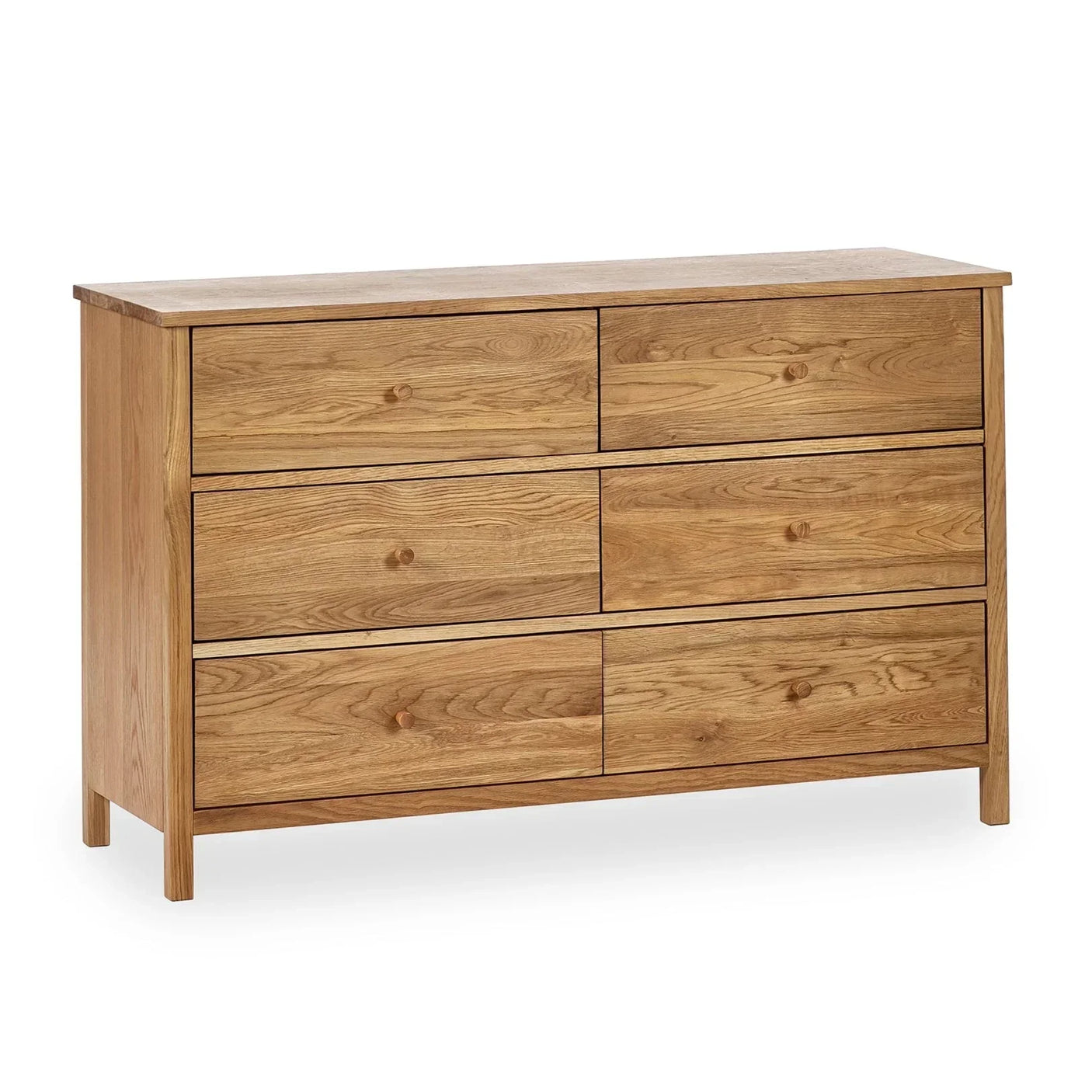 Oak chest of drawers with six spacious drawers and natural wood grain finish
