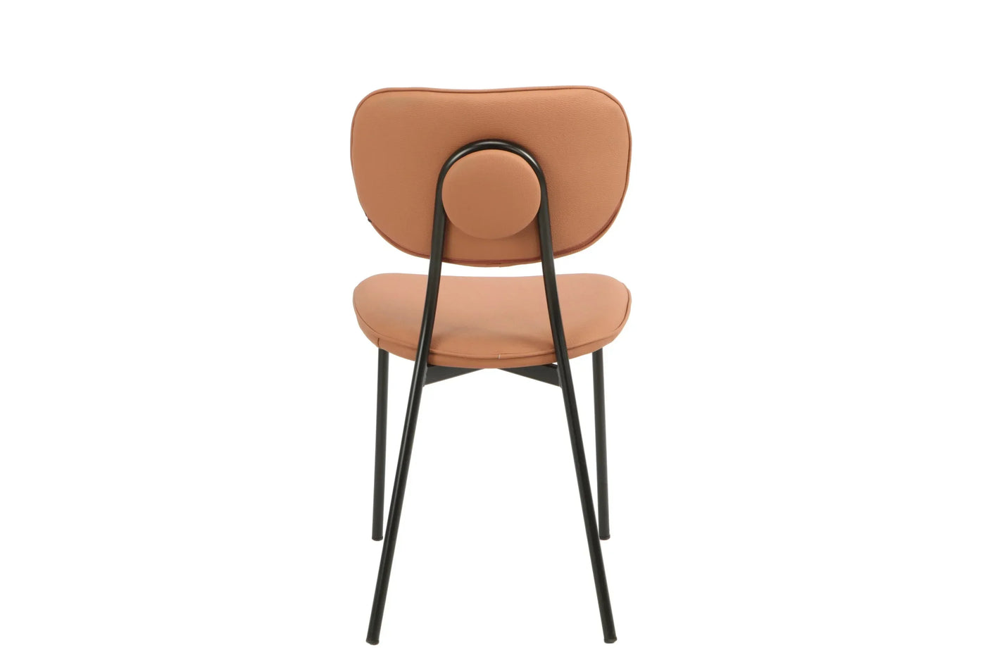 Capri dining chair in salmon upholstery with black metal frame, rear view