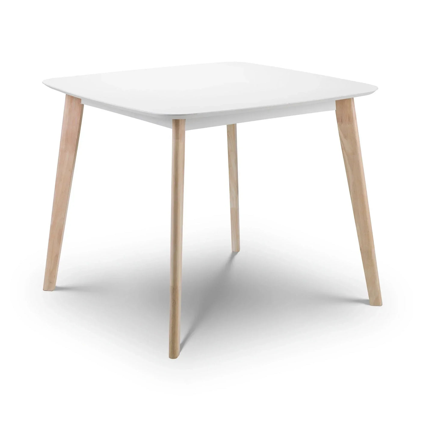 White square dining table with light wood legs, shown from front angle on white background