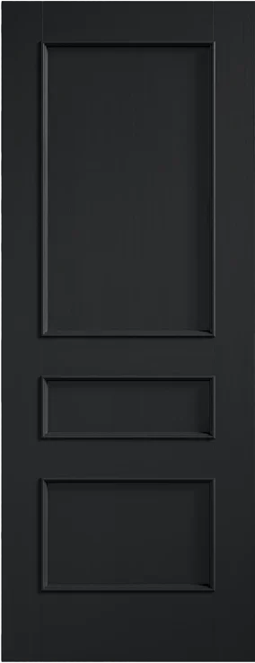 Charcoal black interior door with three rectangular panels and smooth finish
