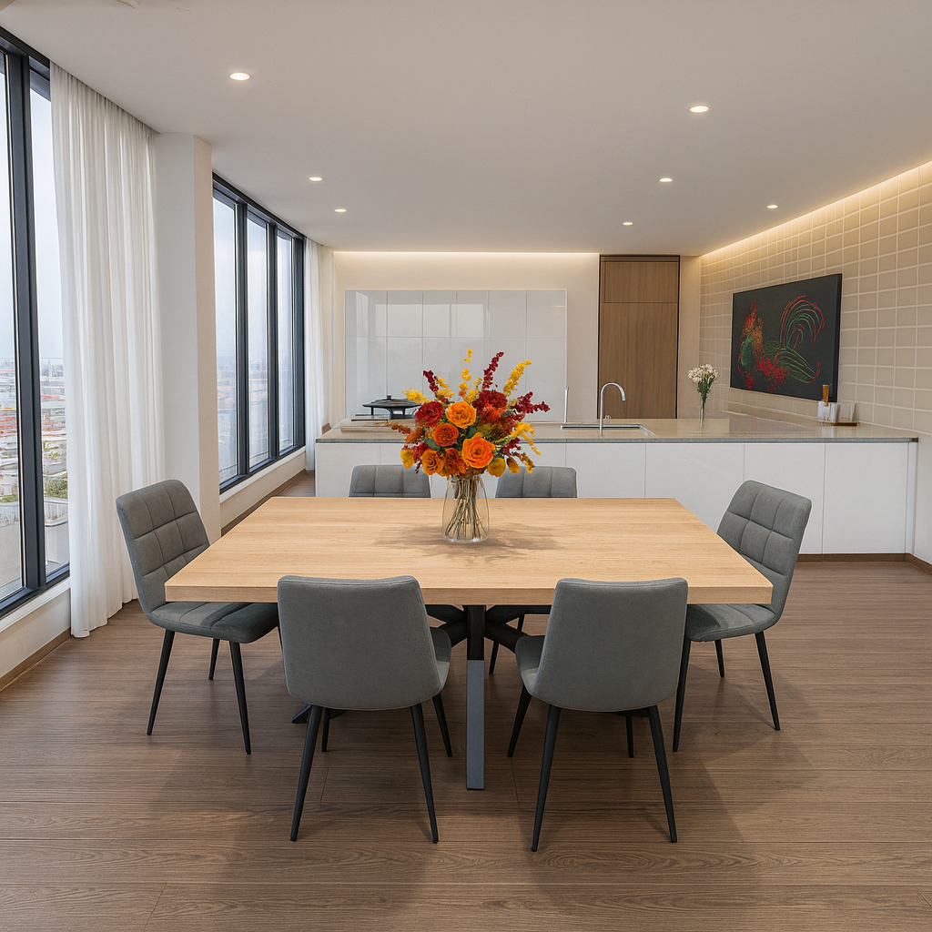 Manor Oak 1.8 Metre Table with 6 Fredrik PU Chairs