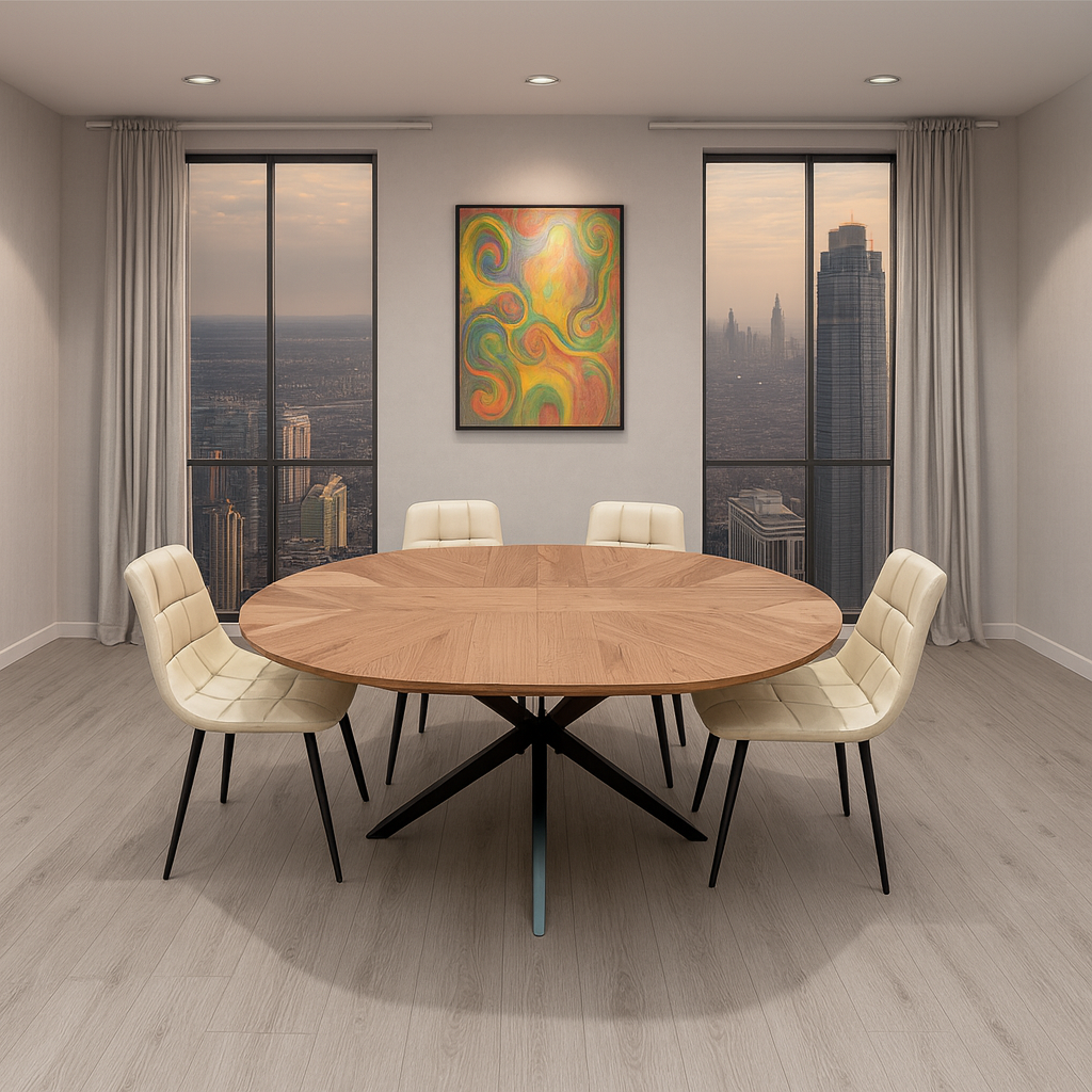 Hendrik 1.2 Metre Round Table Walnut with 4 Fredrik PU Chairs