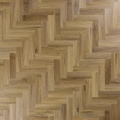 Chestnut wood herringbone flooring pattern with natural grain and warm brown tones
