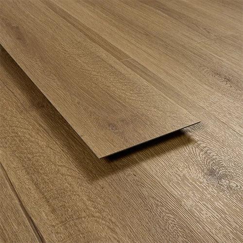 Chestnut effect laminate flooring plank with wood grain texture, close-up angle
