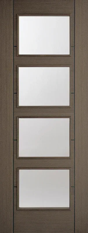 Chocolate grey Vancouver glazed internal door with four frosted glass panels