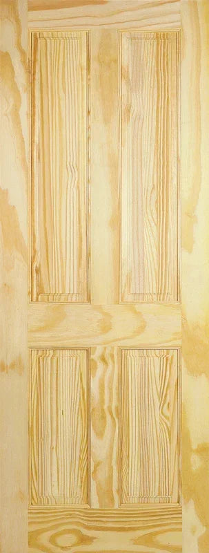 Clear pine 4 panel internal door with natural wood grain and rectangular panels