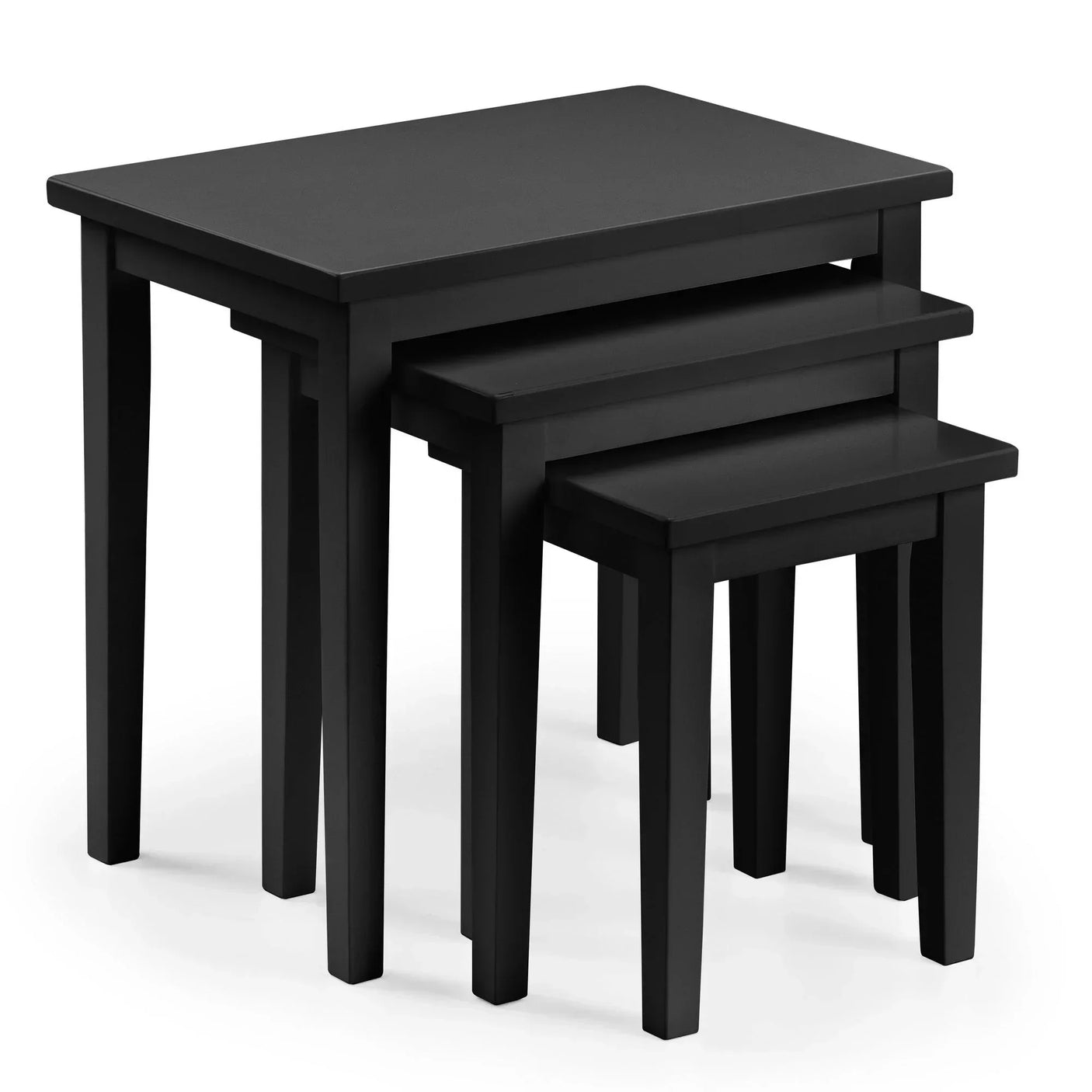 Black nest of tables set with three rectangular tables stacked together