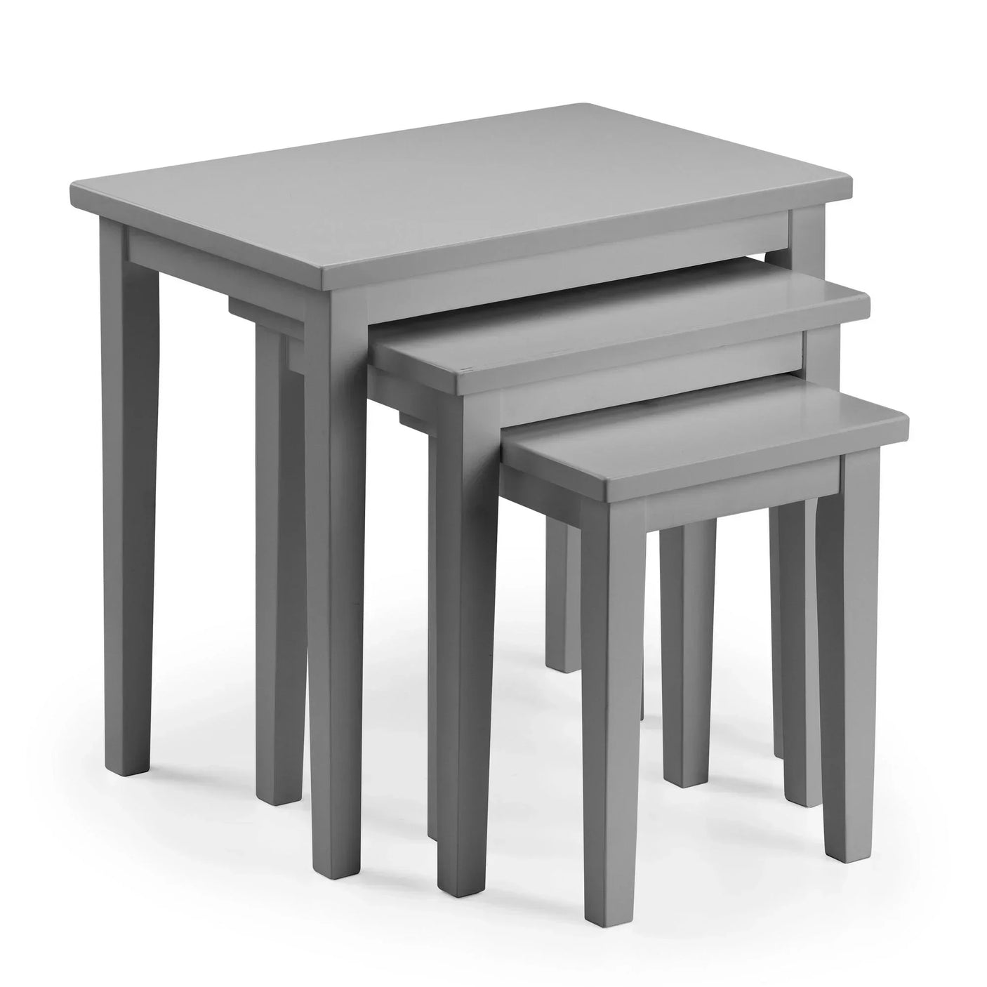 Grey nest of tables set with three rectangular tables stacked together