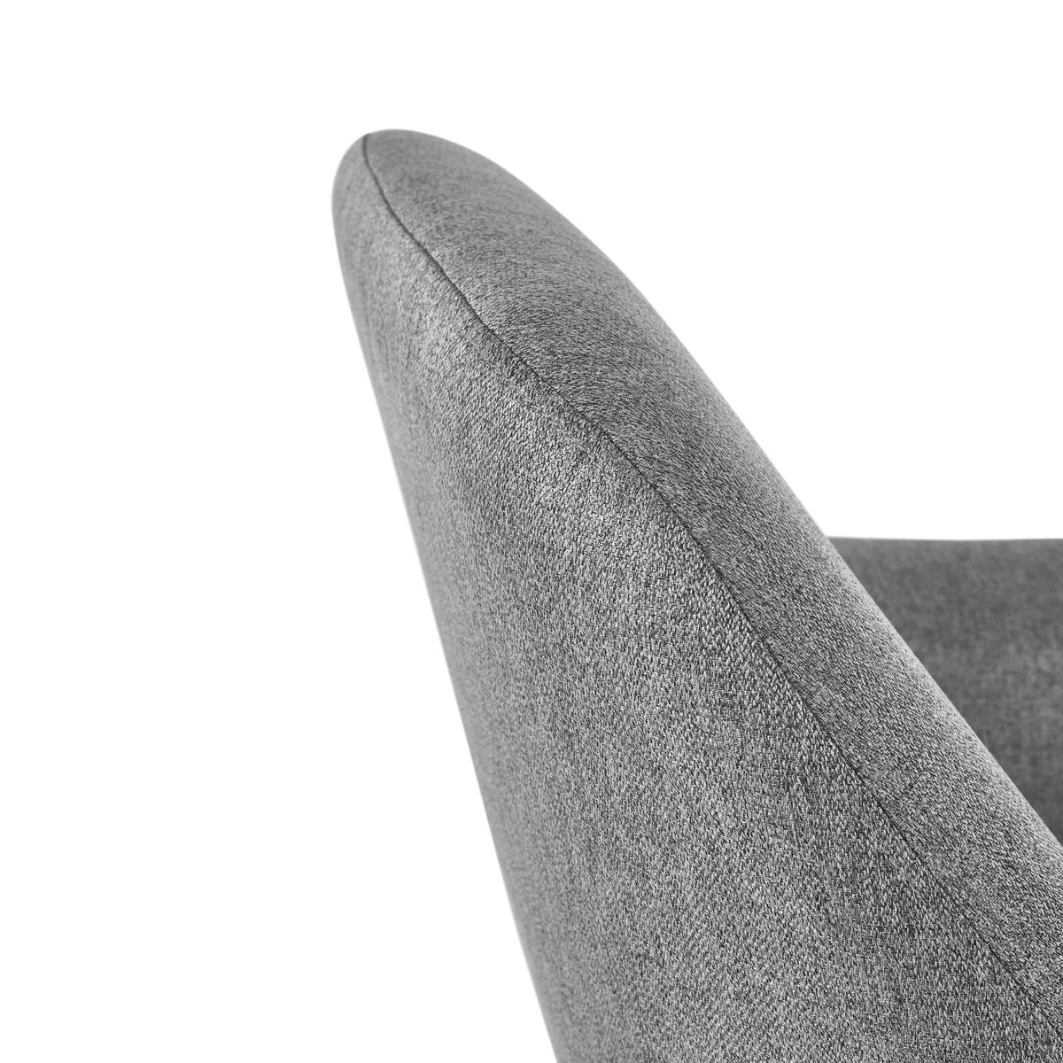 Close-up of grey fabric accent chair backrest and stitching detail