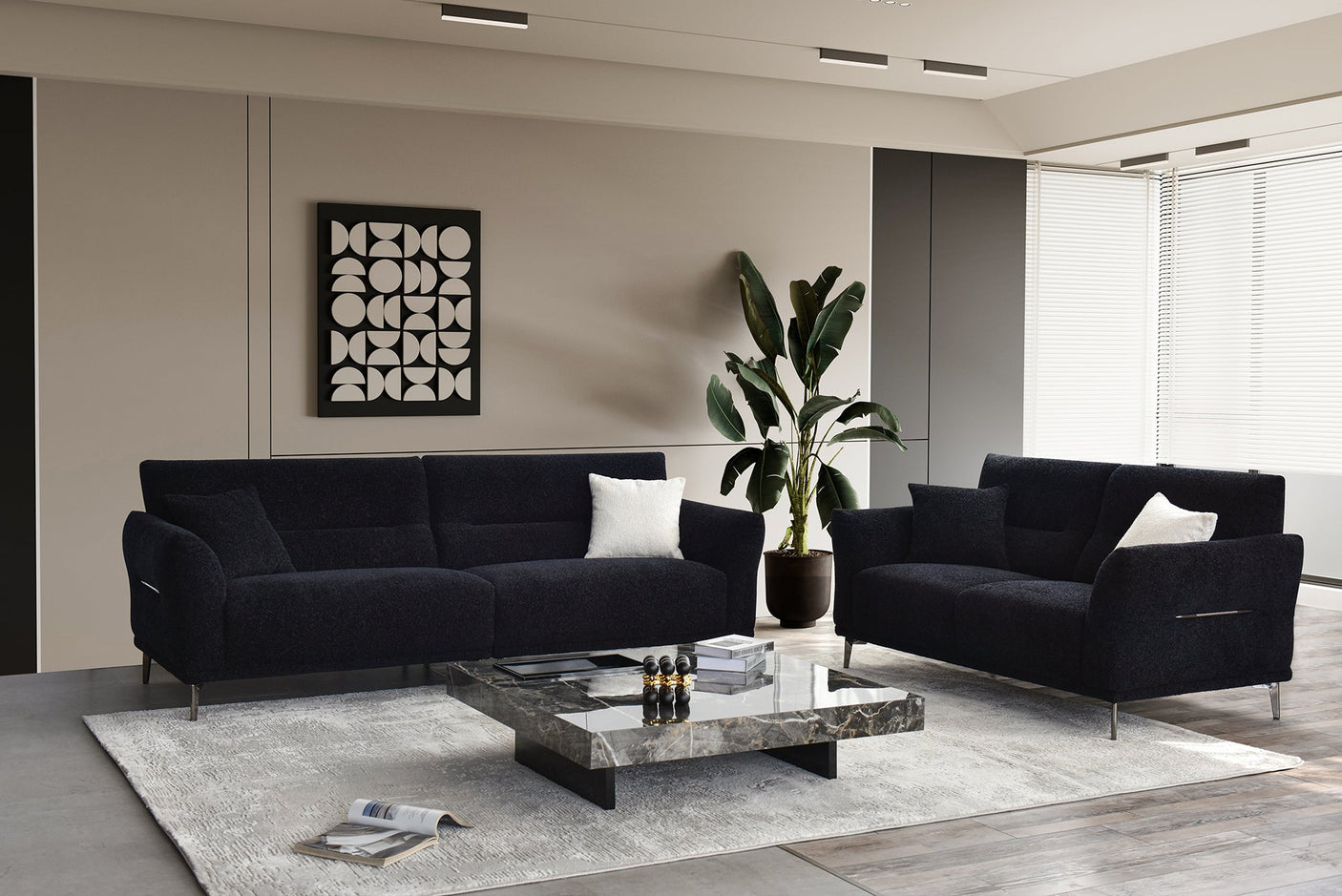 Aluxo Albany Sofa Range in Black Lux Boucle Fabric