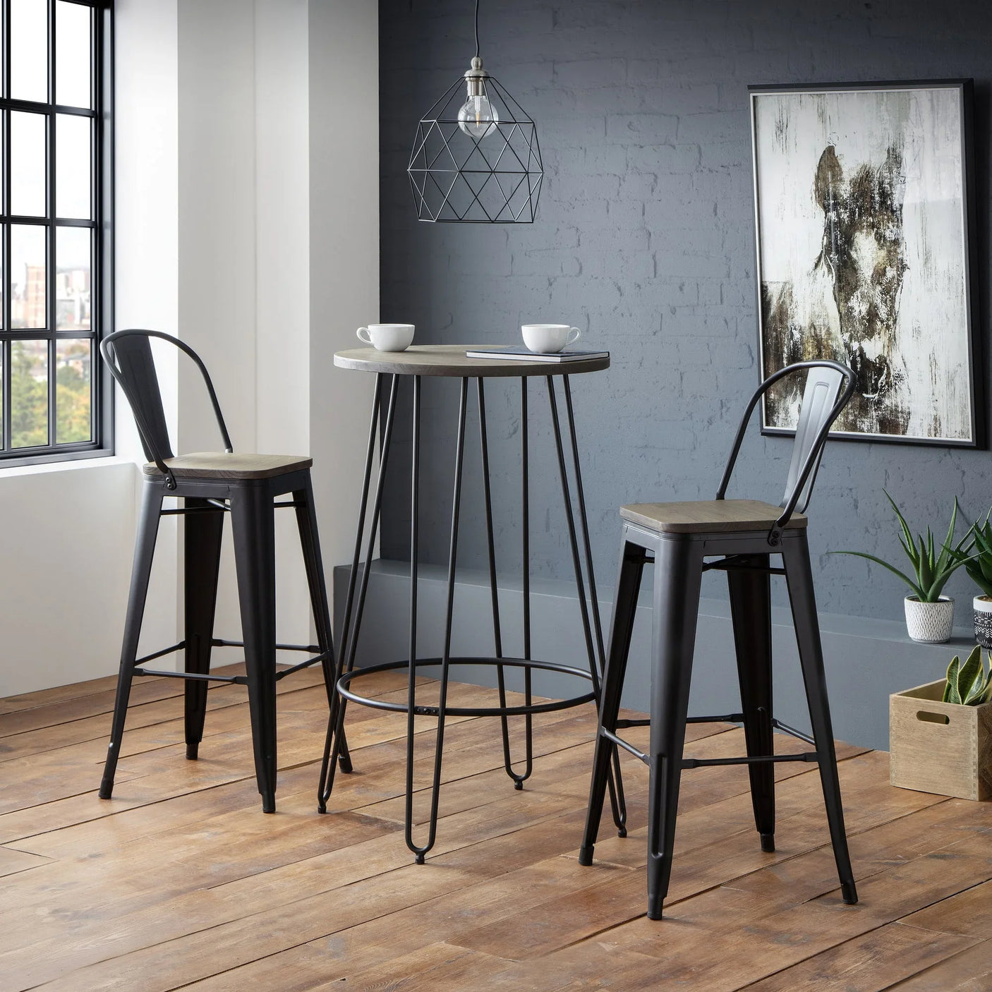 Grafton Metal Bar Stools (Set of 2) - Dark Brown - GRA303