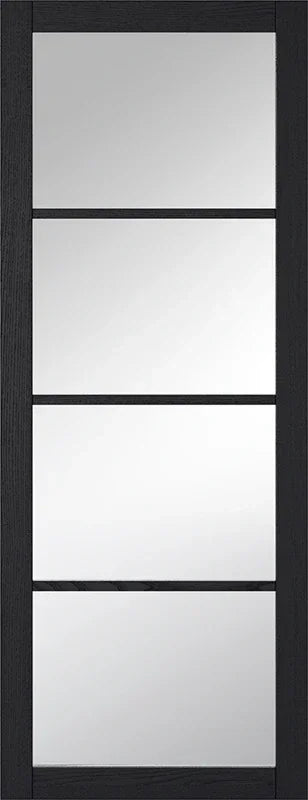 Dark charcoal glazed internal door with four clear glass panels, modern style design