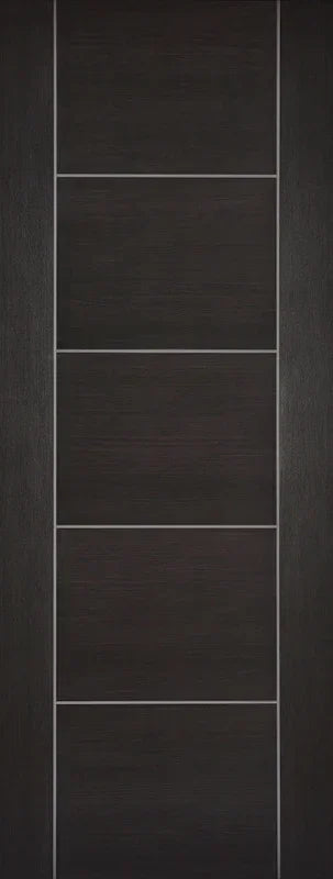Dark grey laminate internal door with five horizontal panels and slim silver lines