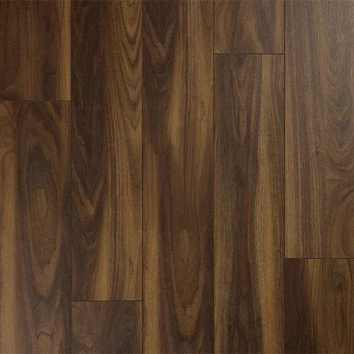 Dark walnut wood flooring panels with natural grain and matte finish