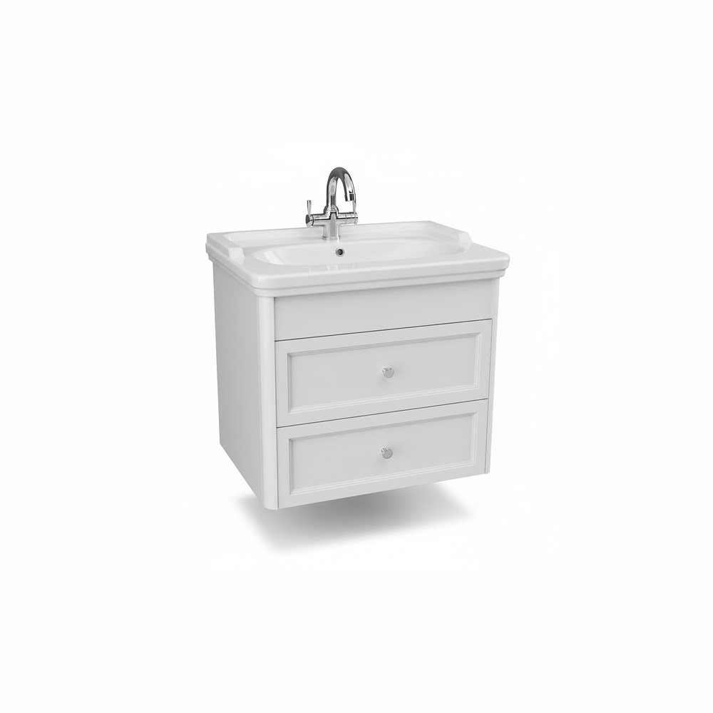 Chalk white wall hung bathroom vanity unit with two drawer storage and contemporary design | Home Centre Direct UK