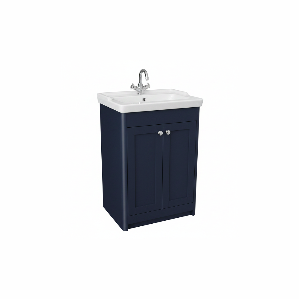 Midnight blue floor standing bathroom vanity unit with two door storage and contemporary styling | Home Centre Direct UK