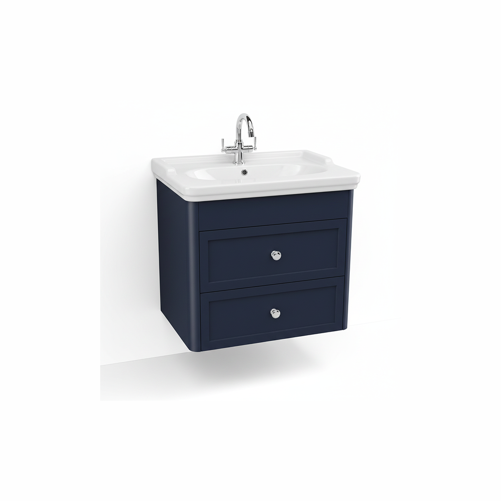 Midnight blue wall hung bathroom vanity unit with two drawer storage and contemporary styling | Home Centre Direct UK