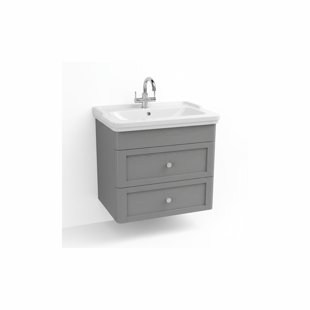 Pearl grey wall hung bathroom vanity unit with two drawer storage and contemporary finish | Home Centre Direct UK